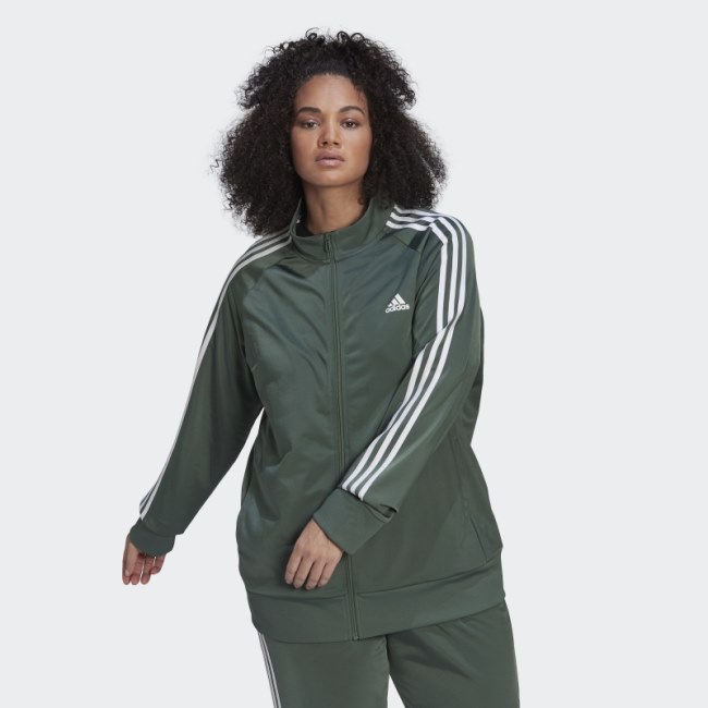 Green Oxide Adidas Essentials Warm-Up Tricot Slim 3-Stripes Track Jacket (Plus Size)