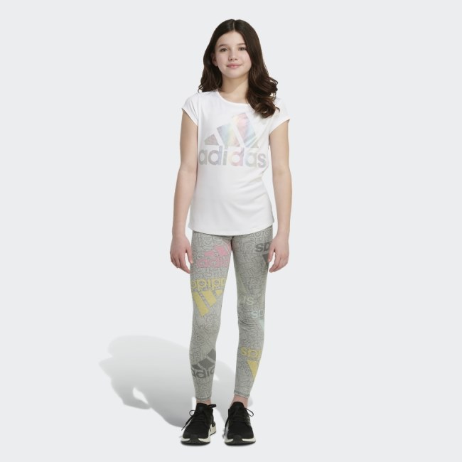 Brand Love Allover Print Tights Adidas Medium Grey