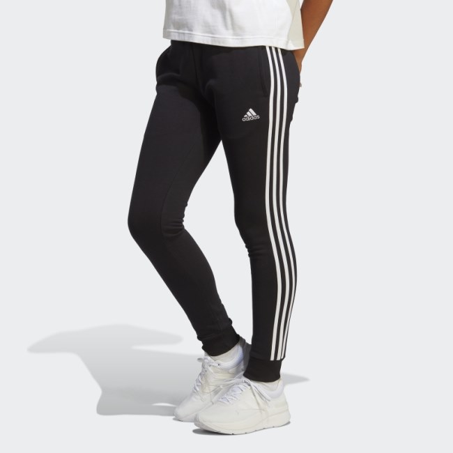 Adidas Black Essentials 3-Stripes French Terry Cuffed Pants