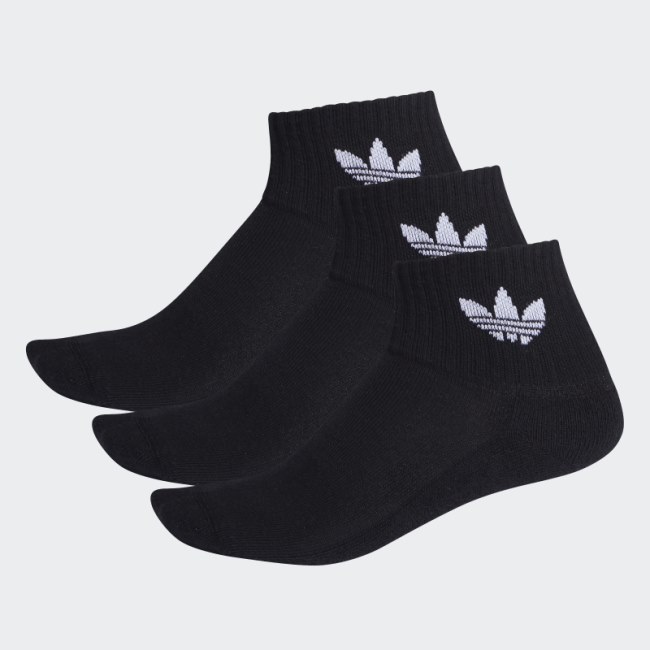 Adidas Black MID-CUT ANKLE SOCKS - 3 PAIRS Fashion
