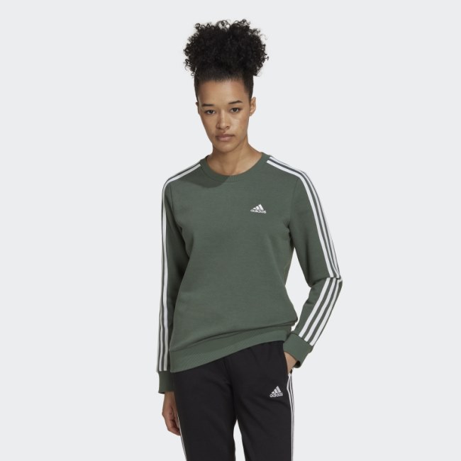 Adidas Essentials 3-Stripes Fleece Sweatshirt Green Oxide