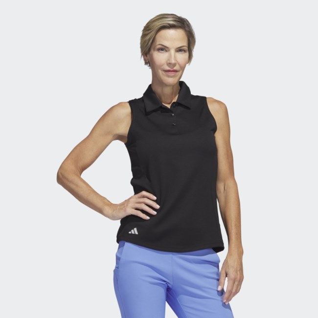 Texture Sleeveless Golf Polo Shirt Black Adidas