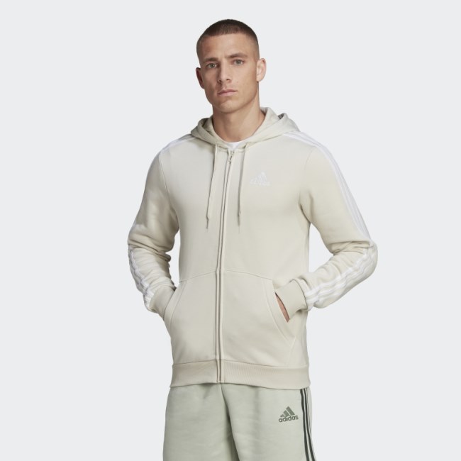 Adidas Essentials Fleece 3-Stripes Full-Zip Hoodie Aluminium