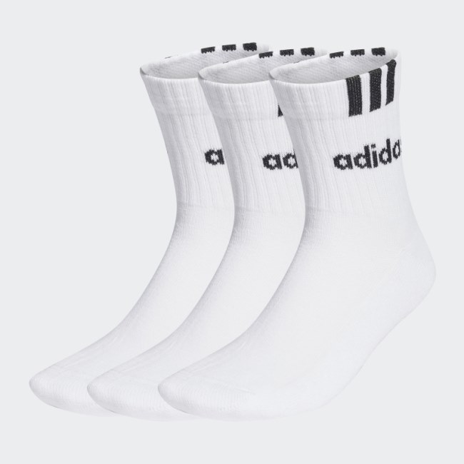 White 3-Stripes Linear Half-Crew Cushioned Socks 3 Pairs Adidas