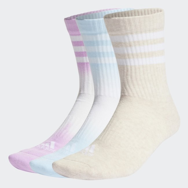 Adidas Dip-Dyed 3-Stripes Cushioned Crew Socks 3 Pairs White