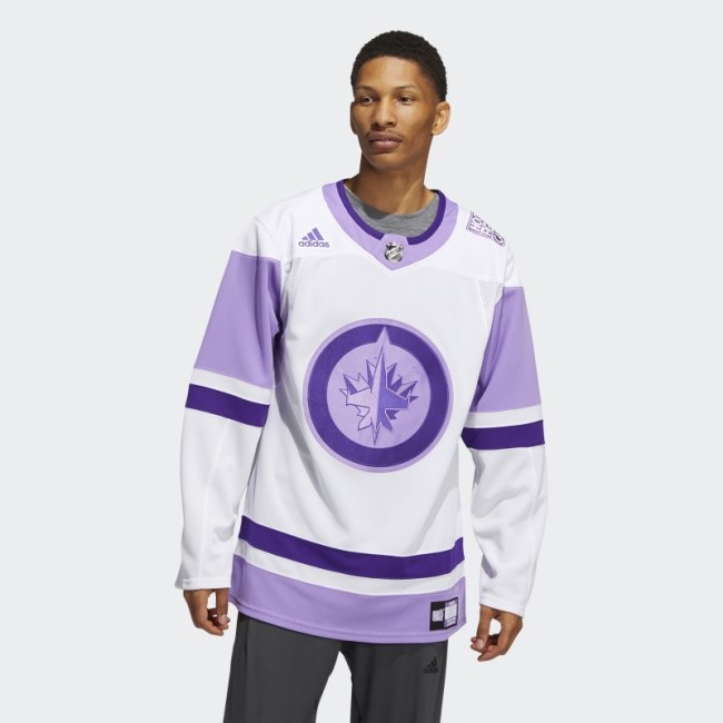 Adidas White Jets Hockey Fights Cancer Jersey