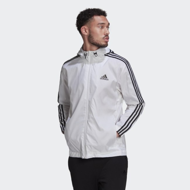 Adidas White Essentials 3-Stripes Woven Windbreaker