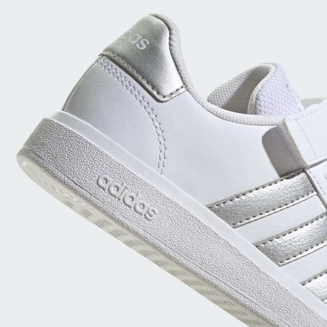 Adidas Grand Court Court Elastic Lace and Top Strap Shoes Silver