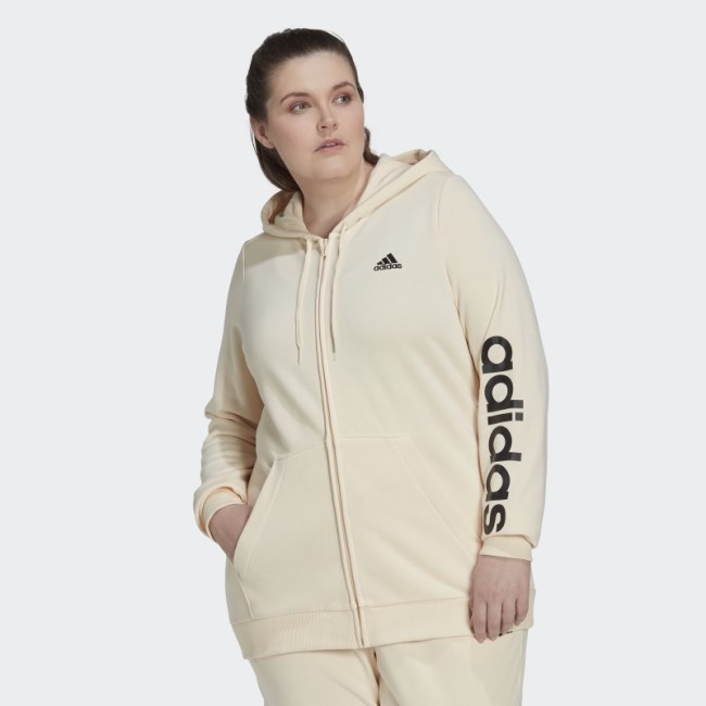 Ecru Tint Adidas Essentials Logo Full-Zip Hoodie (Plus Size)