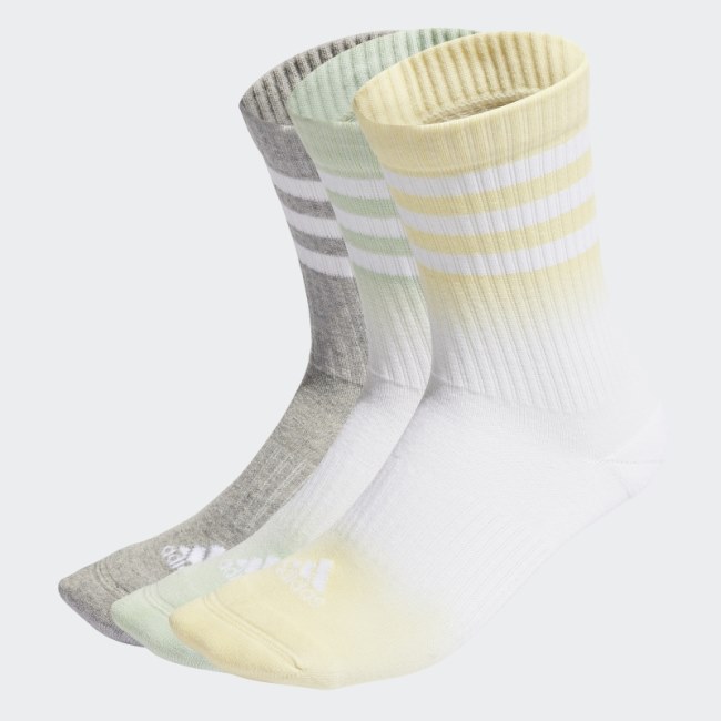 Adidas White Dip-Dyed 3-Stripes Cushioned Crew Socks 3 Pairs