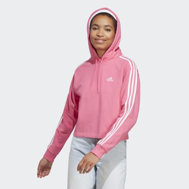 Adidas Essentials 3-Stripes French Terry Crop Hoodie Magenta