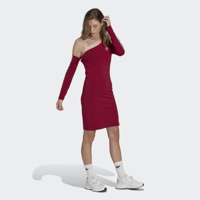 Burgundy Adidas adicolor Trefoil Cutout Long Sleeve Dress