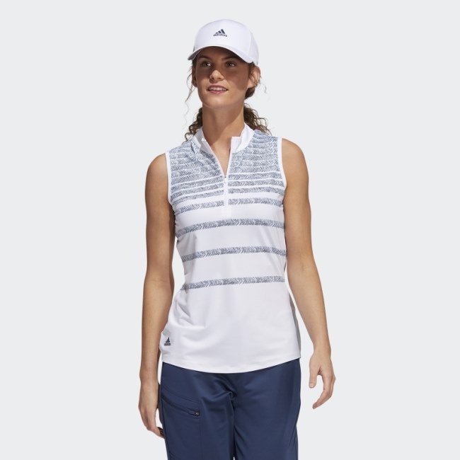 Adidas Navy Herringbone Stripe Sleeveless Polo Shirt