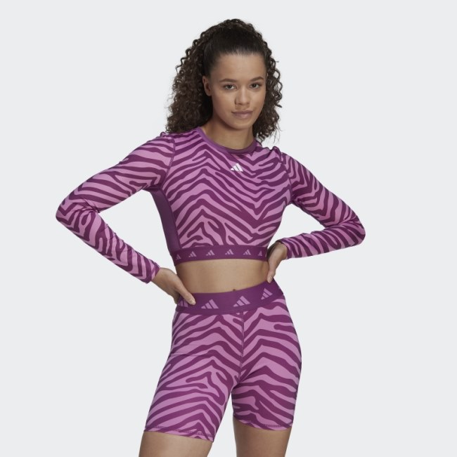 Multicolor Adidas Hyperglam Techfit Crop Long Sleeve Zebra Tee