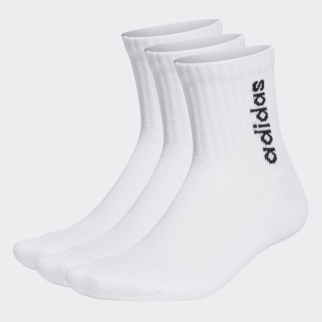 Linear Vertical Logo Half-Crew Cushioned Socks 3 Pairs Adidas White