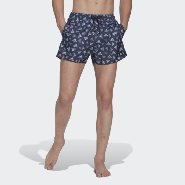 Navy Adidas Logo Print CLX Swim Shorts Very Short Length