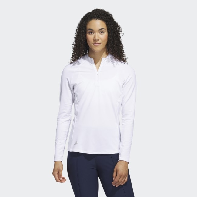 Quarter-Zip Long Sleeve Golf Polo Shirt White Adidas