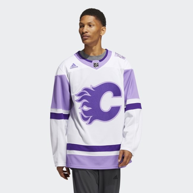 White Adidas Flames Hockey Fights Cancer Jersey