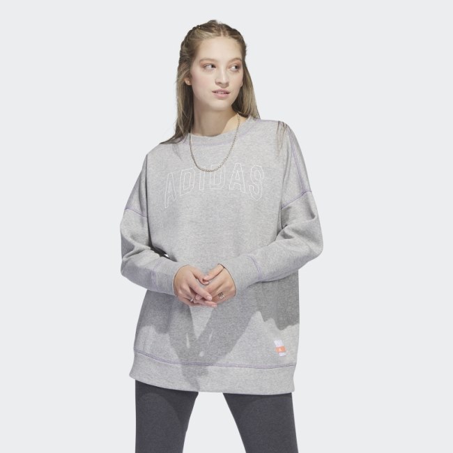 Adidas Sport Statement Boyfriend Crew Sweatshirt Medium Grey