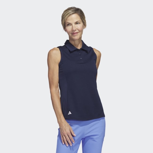 Navy Texture Sleeveless Golf Polo Shirt Adidas