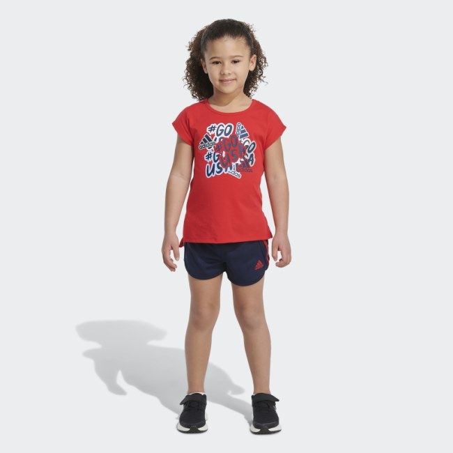 Red Adidas Graphic Tee and Shorts Set