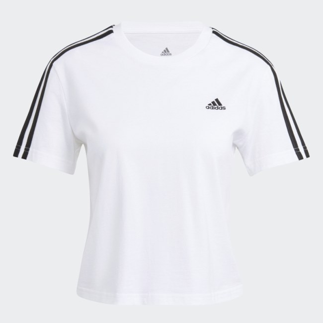 White Adidas Essentials Loose 3-Stripes Cropped Tee