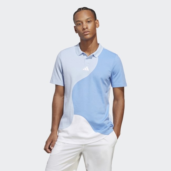 Adidas Clubhouse Premium Classic Tennis Colorblock Polo Shirt Blue Dawn