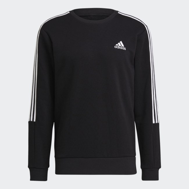Adidas Black Essentials Fleece Cut 3-Stripes Sweatshirt