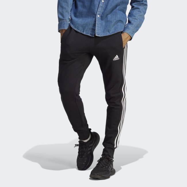 Black Adidas Essentials French Terry Tapered Cuff 3-Stripes Pants