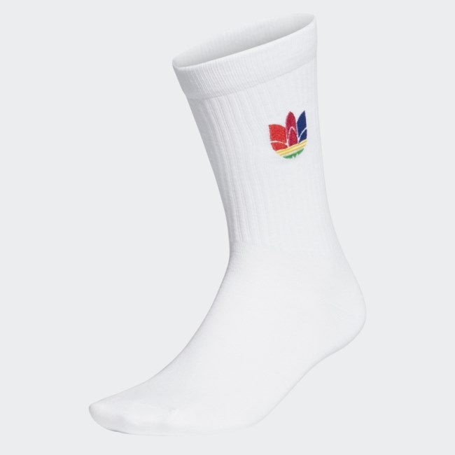 White Adidas 3D Trefoil Cuff Crew Socks