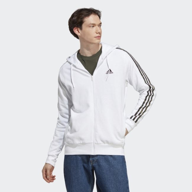Hot Adidas Essentials French Terry 3-Stripes Full-Zip Hoodie White