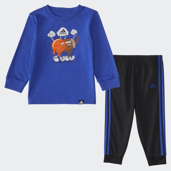 Cotton Long Sleeve Tee and Jogger Set Adidas Royal Blue