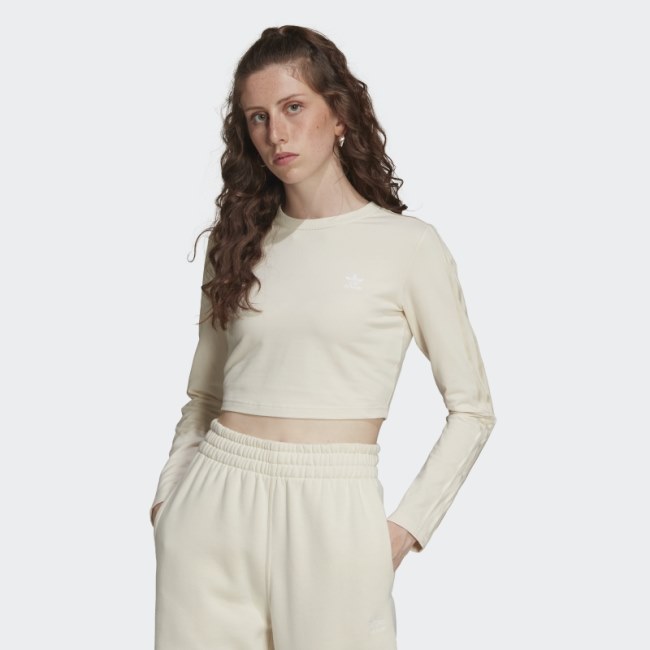 White Adidas LOUNGEWEAR Cropped Long Sleeve Tee