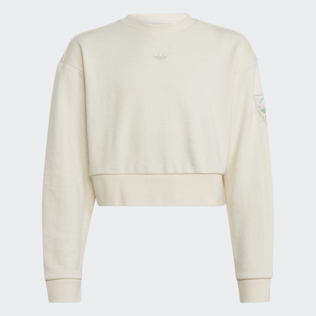 Adidas Graphic Print Crop Crew Sweatshirt White