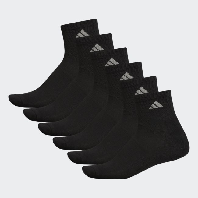 Black Adidas Athletic Cushioned Quarter Socks 6 Pairs XL