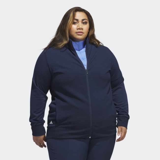 Navy Textured Full-Zip Jacket (Plus Size) Adidas