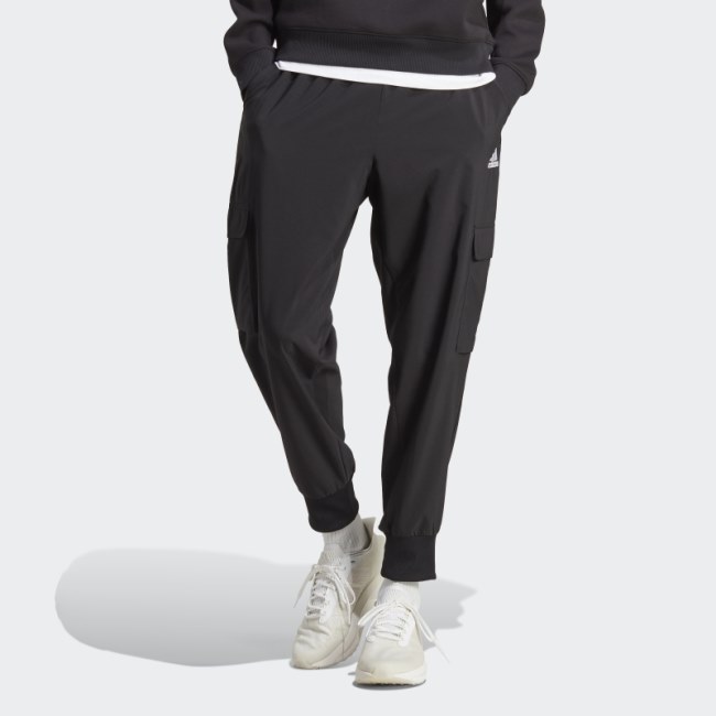 Adidas Black Essentials Small Logo Woven Cargo Ankle-Length Pants