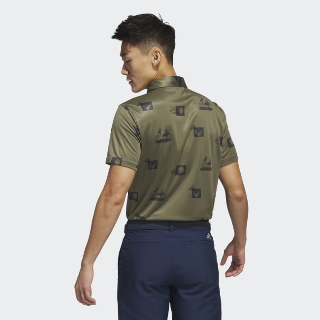 Adidas Allover-Print Polo Shirt Olive