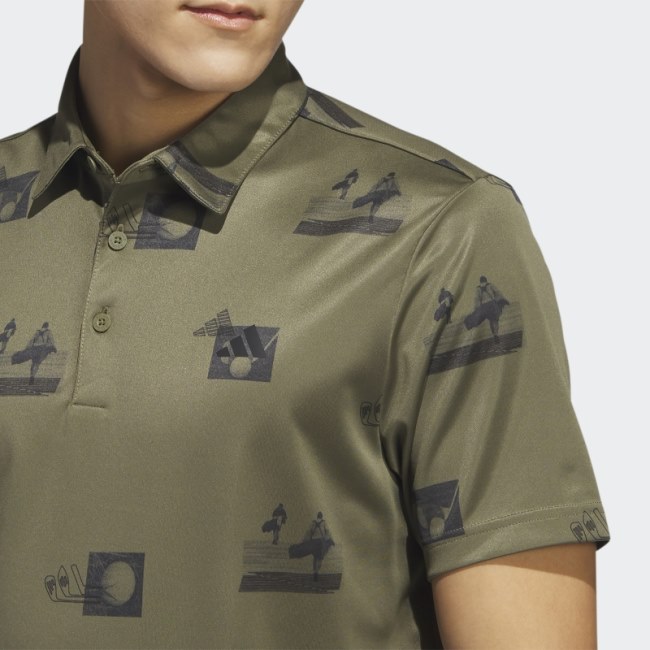 Adidas Allover-Print Polo Shirt Olive