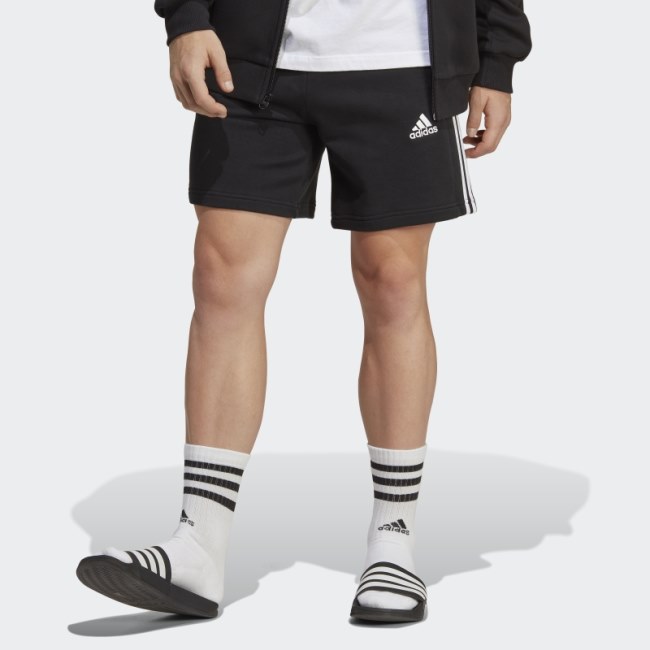 Black Essentials French Terry 3-Stripes Shorts Adidas