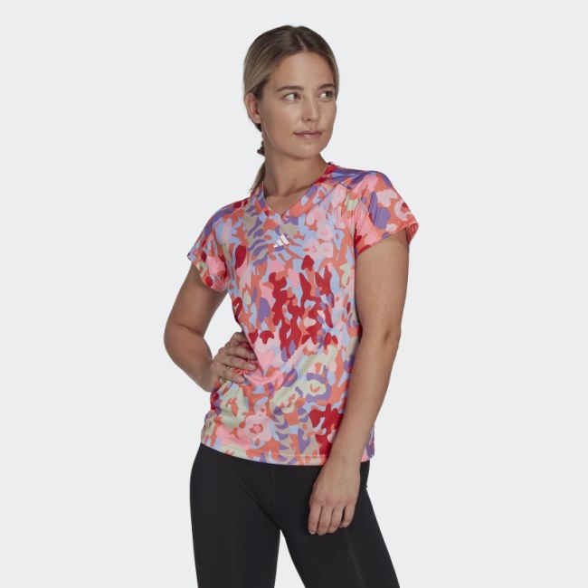 Coral AEROREADY Train Essentials Minimal Branding V-Neck Floral Print Tee Adidas