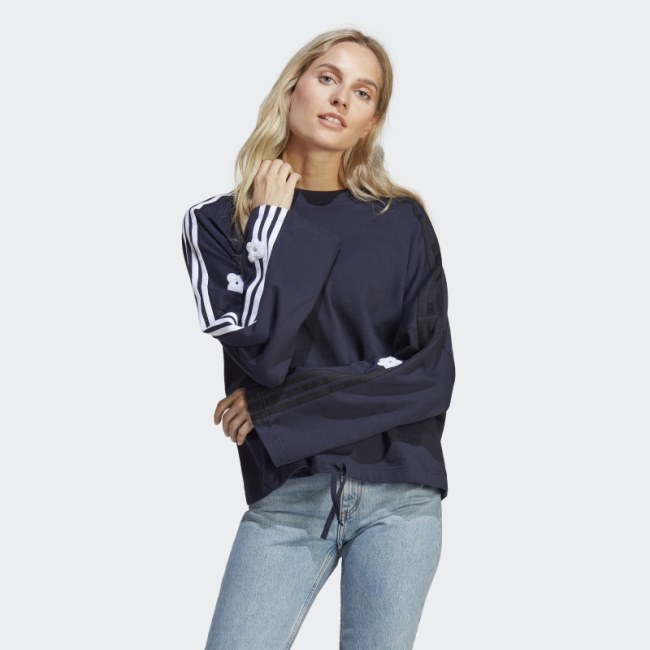 Adidas 3-Stripes Sweatshirt with Chenille Flower Patches Ink
