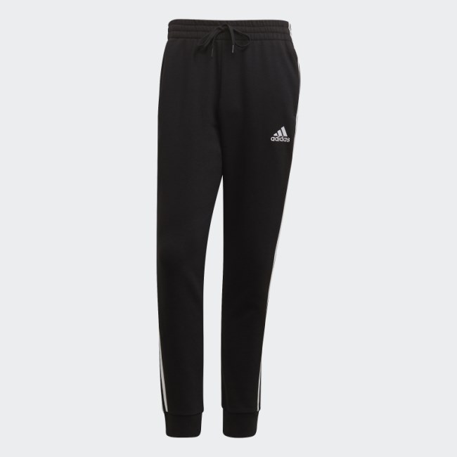 Black Essentials Fleece Tapered Cuff 3-Stripes Pants Adidas