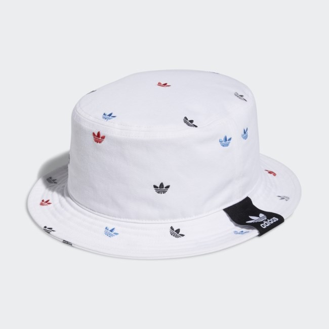 Adidas White Allover Print Trefoil Bucket Hat