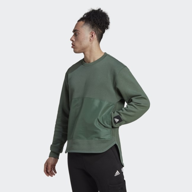 Fleece Woven Crew Sweatshirt Adidas Green Oxide