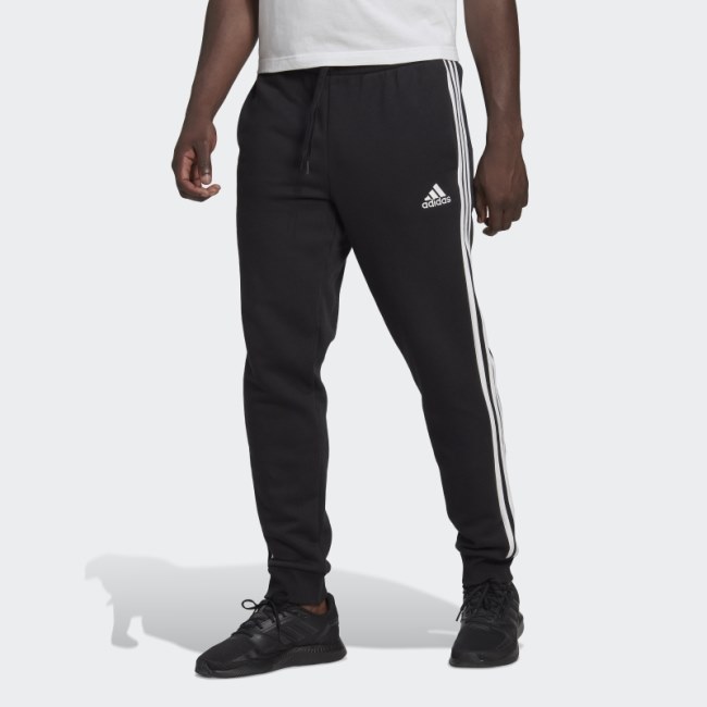 Essentials Fleece Tapered Cuffed 3-Stripes Pants Black Adidas