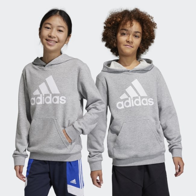 Adidas Medium Grey Big Logo Essentials Cotton Hoodie