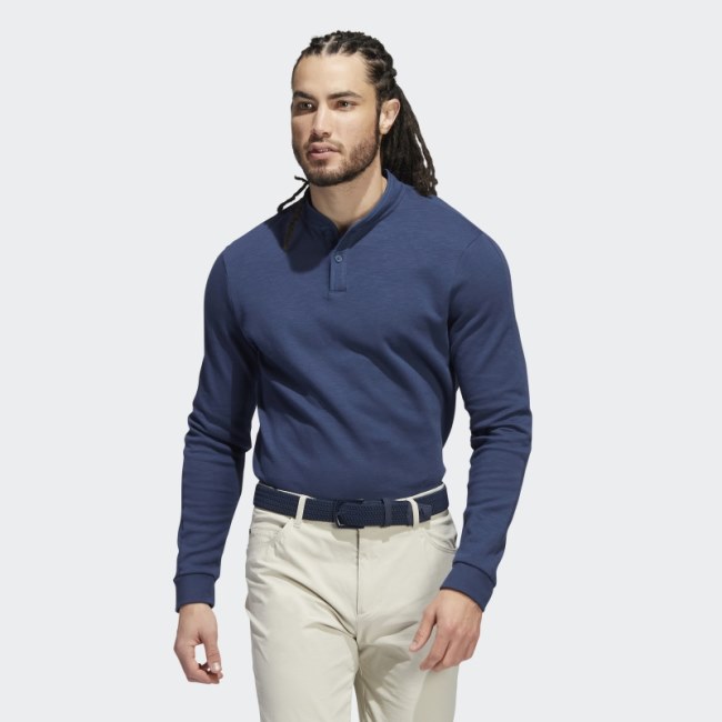 Go-To Long Sleeve Henley Polo Shirt Navy Adidas