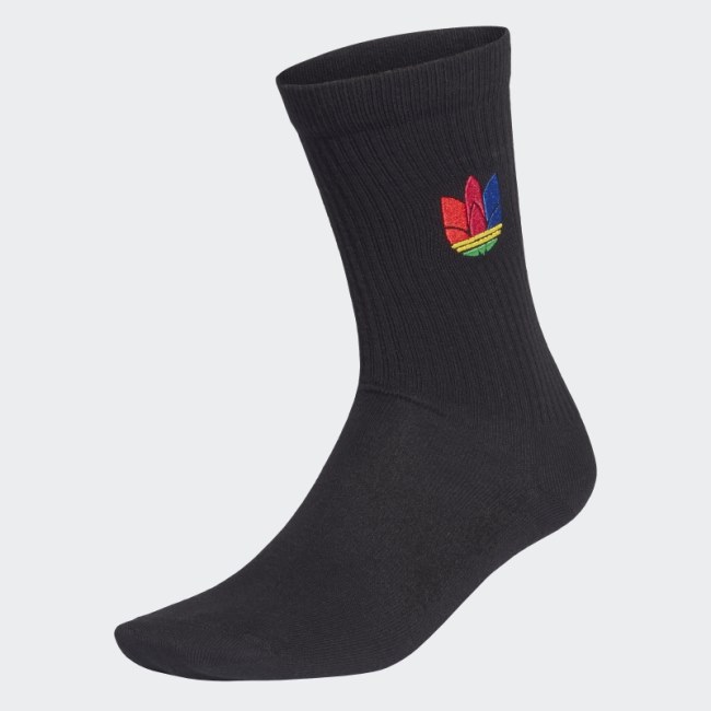 Black 3D Trefoil Cuff Crew Socks Adidas