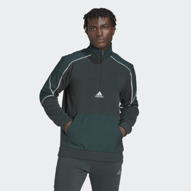 Adidas Essentials Reflect-in-the-Dark Polar Fleece Quarter-Zip Top Green